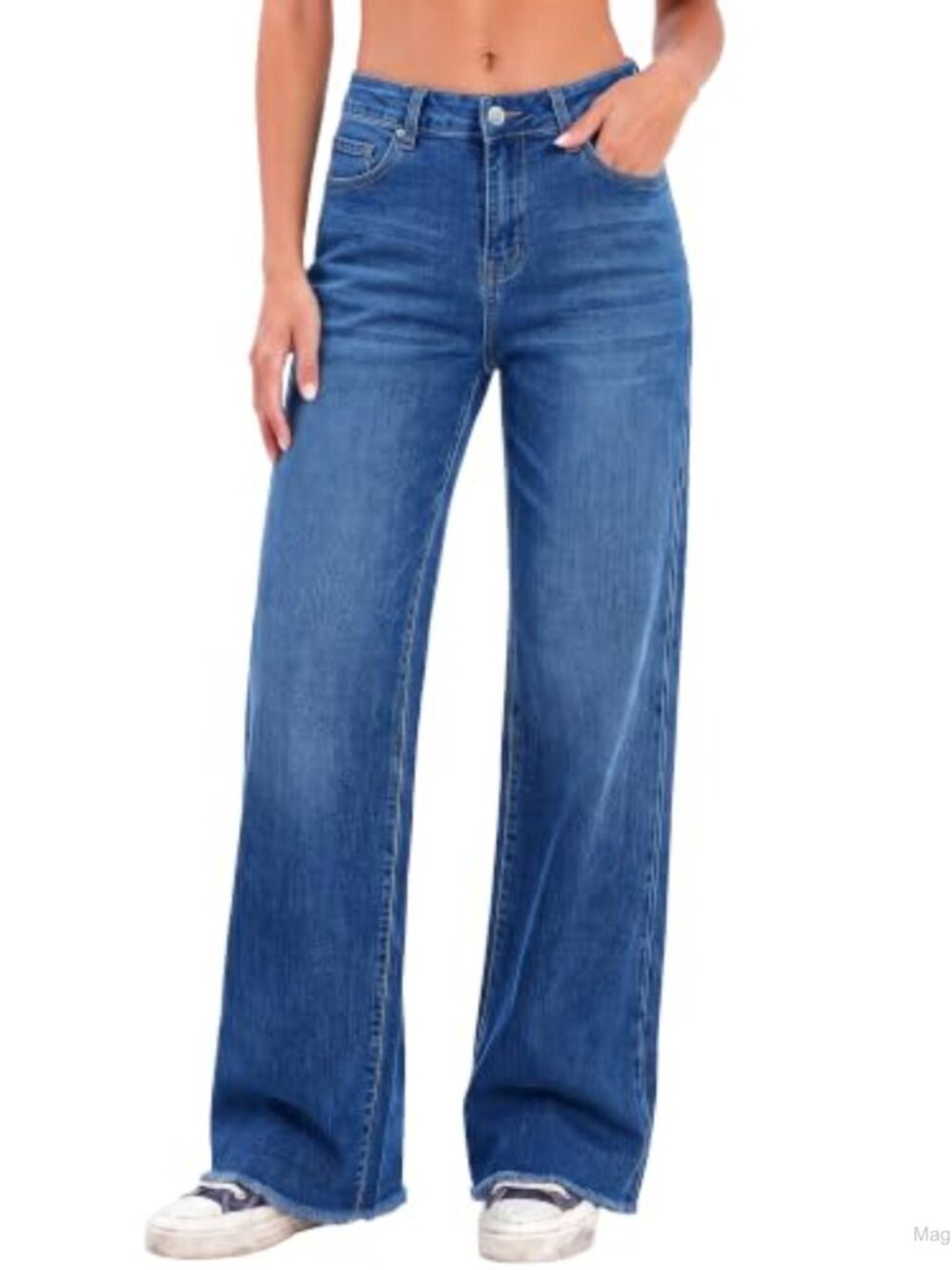 Baggy High Waist Stretchy Wide Leg Jeans for Women Y2K Raw Hem Denim Pants